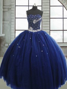 Floor Length Navy Blue 15 Quinceanera Dress Sweetheart Sleeveless Lace Up