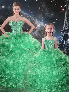 Glamorous Green Sleeveless Beading and Ruffles Floor Length Sweet 16 Dress
