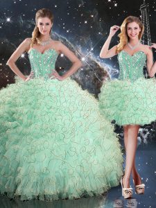 Stylish Beading and Ruffles 15 Quinceanera Dress Apple Green Lace Up Sleeveless Floor Length