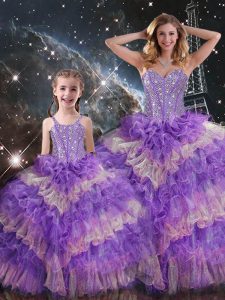 Multi-color Sleeveless Beading and Ruffled Layers and Sequins Floor Length Quinceanera Dresses
