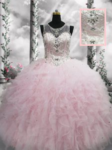 Hot Selling Tulle Sleeveless Floor Length Quinceanera Dresses and Beading and Ruffles