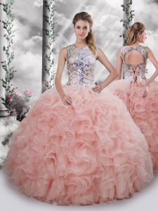 Smart Sleeveless Beading and Ruffles Lace Up Quinceanera Dress