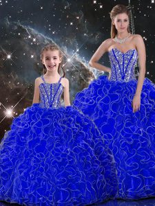 Cheap Royal Blue Sleeveless Beading and Ruffles Floor Length Quince Ball Gowns