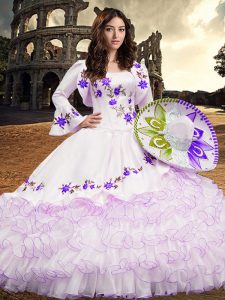 Artistic White Long Sleeves Organza Lace Up Quinceanera Gowns for Military Ball and Sweet 16 and Quinceanera