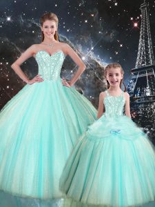 Classical Turquoise Sweetheart Lace Up Beading Sweet 16 Quinceanera Dress Sleeveless