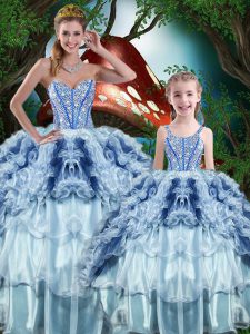 Modest Sleeveless Floor Length Beading and Ruffles and Ruffled Layers Lace Up Sweet 16 Quinceanera Dress with Multi-color