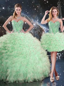 Inexpensive Apple Green Lace Up Sweetheart Beading and Ruffles Quinceanera Dresses Organza Sleeveless