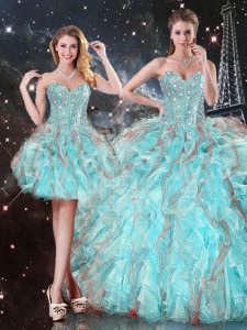 Top Selling Aqua Blue Sweetheart Neckline Beading and Ruffles Quinceanera Dresses Sleeveless Lace Up