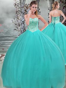 Captivating Turquoise Sweetheart Neckline Beading Sweet 16 Dress Sleeveless Lace Up