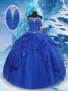 Royal Blue Sweetheart Neckline Beading and Pick Ups Quinceanera Gowns Sleeveless Lace Up