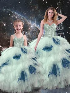Noble Sleeveless Lace Up Floor Length Beading and Ruffled Layers Vestidos de Quinceanera
