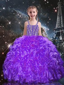 Floor Length Ball Gowns Sleeveless Eggplant Purple Kids Pageant Dress Lace Up