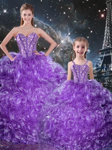 Organza Sweetheart Sleeveless Lace Up Beading and Ruffles Quinceanera Gown in Eggplant Purple