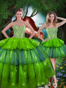 Superior Sweetheart Sleeveless Organza 15 Quinceanera Dress Beading and Ruffled Layers Lace Up
