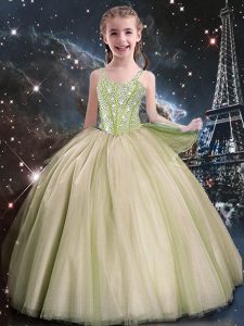 Inexpensive Yellow Green Straps Neckline Beading Little Girls Pageant Dress Sleeveless Lace Up