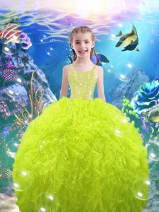Nice Lace Up Straps Beading and Ruffles Kids Formal Wear Organza Sleeveless