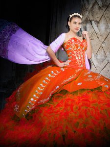 Sweetheart Sleeveless Brush Train Lace Up 15th Birthday Dress Orange Red Organza