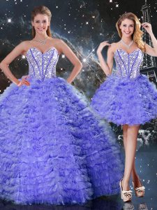Floor Length Lace Up Ball Gown Prom Dress Purple for Military Ball and Sweet 16 and Quinceanera with Embroidery