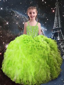 Latest Ball Gowns Child Pageant Dress Straps Organza Sleeveless Floor Length Lace Up