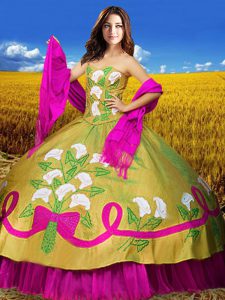 Multi-color Ball Gowns Embroidery Vestidos de Quinceanera Lace Up Taffeta Sleeveless Floor Length