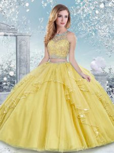 Shining Sleeveless Clasp Handle Floor Length Beading and Lace Quinceanera Dresses