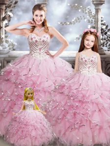 Nice Baby Pink Sleeveless Beading and Ruffles Floor Length 15 Quinceanera Dress