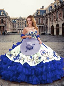 Affordable Floor Length Royal Blue Sweet 16 Dresses Sweetheart Sleeveless Lace Up