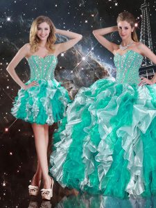 Dramatic Beading and Ruffles Sweet 16 Quinceanera Dress Multi-color Lace Up Sleeveless Floor Length