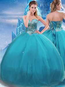 Teal Sweetheart Lace Up Appliques Sweet 16 Dress Sleeveless