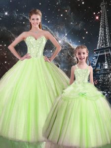 Eye-catching Yellow Green Sweetheart Neckline Beading Quinceanera Dress Sleeveless Lace Up