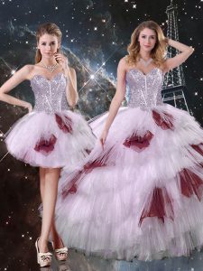 Artistic Multi-color Sweetheart Neckline Beading and Ruffled Layers and Sequins Vestidos de Quinceanera Sleeveless Lace Up