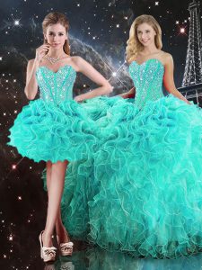 Dynamic Floor Length Ball Gowns Sleeveless Turquoise Sweet 16 Quinceanera Dress Lace Up