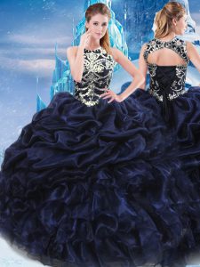 Modern High-neck Sleeveless Taffeta Quinceanera Dress Appliques and Ruffles and Pick Ups Lace Up