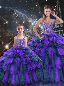 Stylish Multi-color Sleeveless Organza Lace Up Quinceanera Gowns for Military Ball and Sweet 16 and Quinceanera