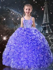 Hot Selling Blue Little Girls Pageant Dress Wholesale Quinceanera and Wedding Party with Beading and Ruffles Straps Sleeveless Lace Up