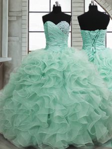 Low Price Ball Gowns Quinceanera Dress Apple Green Sweetheart Organza Sleeveless Floor Length Lace Up