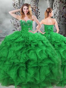 Colorful Floor Length Green Vestidos de Quinceanera Organza Sleeveless Beading and Ruffles