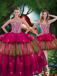 Burgundy Quinceanera Gown Military Ball and Sweet 16 and Quinceanera with Beading and Ruffled Layers Sweetheart Sleeveless Lace Up