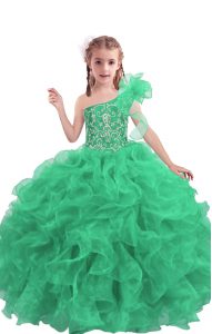 On Sale Apple Green Sleeveless Organza Lace Up Little Girl Pageant Dress for Quinceanera and Wedding Party