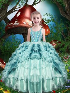 Wonderful Sleeveless Lace Up Floor Length Beading and Ruffles and Ruffled Layers Pageant Gowns For Girls