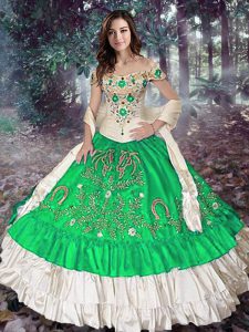 Suitable Green Sleeveless Taffeta Lace Up Sweet 16 Dress for Military Ball and Sweet 16 and Quinceanera