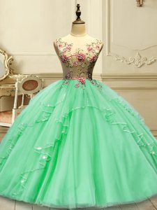 Custom Design Floor Length Ball Gowns Sleeveless Green Sweet 16 Quinceanera Dress Lace Up