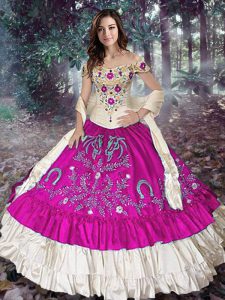 Sleeveless Lace Up Floor Length Embroidery and Ruffled Layers Quinceanera Gown