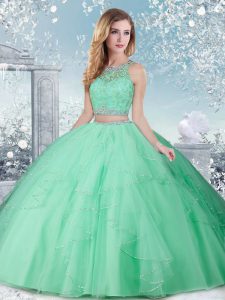Gorgeous Apple Green High-neck Clasp Handle Beading Sweet 16 Quinceanera Dress Sleeveless