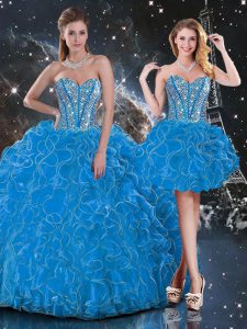 Sumptuous Sweetheart Sleeveless Organza Sweet 16 Dresses Beading and Ruffles Lace Up