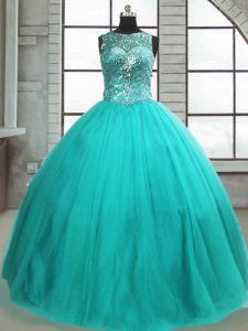 Cute Sleeveless Beading Lace Up Ball Gown Prom Dress
