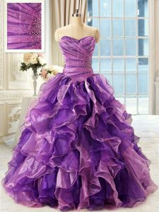 Suitable Sweetheart Sleeveless Lace Up 15 Quinceanera Dress Eggplant Purple Organza