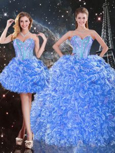 Sweetheart Sleeveless 15th Birthday Dress Floor Length Beading Baby Blue Organza