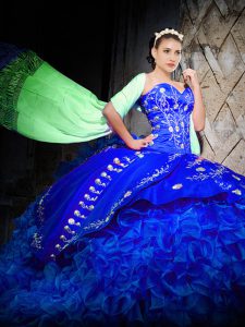 Simple Brush Train Ball Gowns Sweet 16 Dresses Royal Blue Sweetheart Organza Sleeveless Lace Up