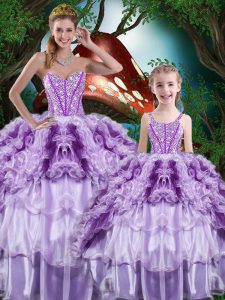 Multi-color Organza Lace Up Quinceanera Dress Sleeveless Floor Length Beading and Ruffles and Ruffled Layers